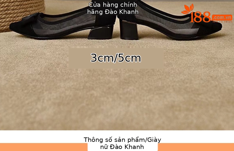 Giày sandal nữ mũi nhọn gót thấp 5 cm, da lưới thoáng khí, bít mũi hở gót — Chiều cao gót 5 cm chi tiết 9