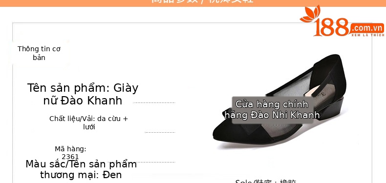 Giày sandal nữ mũi nhọn gót thấp 5 cm, da lưới thoáng khí, bít mũi hở gót — Chiều cao gót 5 cm chi tiết 10