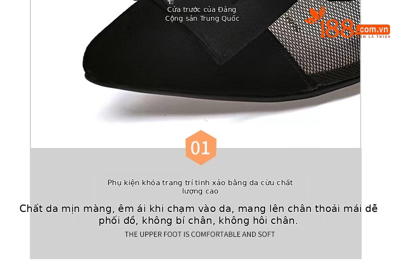 Giày sandal nữ mũi nhọn gót thấp 5 cm, da lưới thoáng khí, bít mũi hở gót — Chiều cao gót 5 cm chi tiết 13