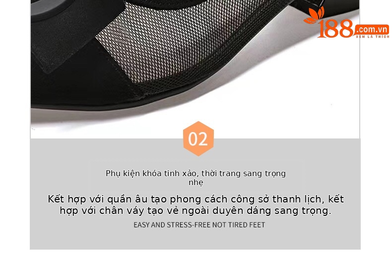 Giày sandal nữ mũi nhọn gót thấp 5 cm, da lưới thoáng khí, bít mũi hở gót — Chiều cao gót 5 cm chi tiết 15
