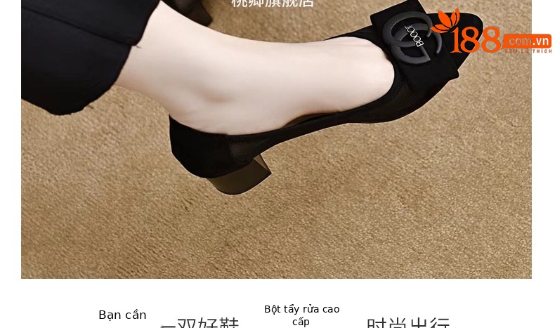 Giày sandal nữ mũi nhọn gót thấp 5 cm, da lưới thoáng khí, bít mũi hở gót — Chiều cao gót 5 cm chi tiết 19