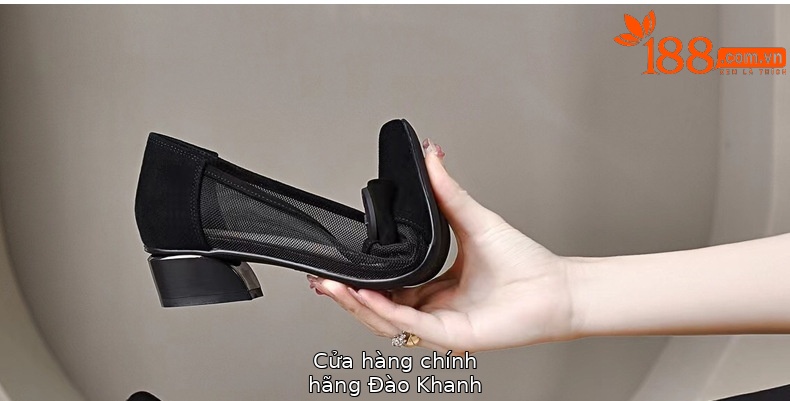 Giày sandal nữ mũi nhọn gót thấp 5 cm, da lưới thoáng khí, bít mũi hở gót — Chiều cao gót 5 cm chi tiết 26