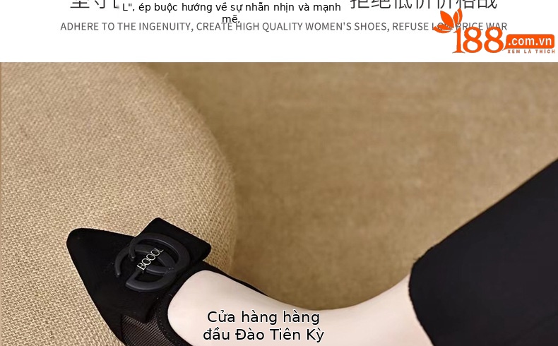 Giày sandal nữ mũi nhọn gót thấp 5 cm, da lưới thoáng khí, bít mũi hở gót — Chiều cao gót 5 cm chi tiết 29