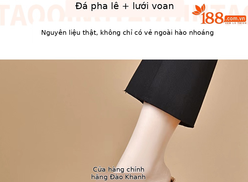 Giày mule nữ mũi nhọn chất liệu lưới thoáng khí, gót cao — Màu Sâm panh chi tiết 6