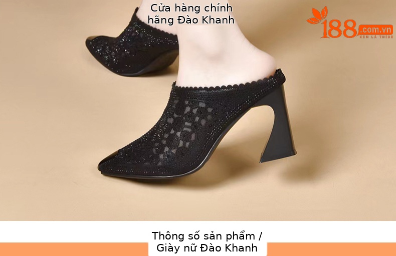 Giày mule nữ mũi nhọn chất liệu lưới thoáng khí, gót cao — Màu Sâm panh chi tiết 9