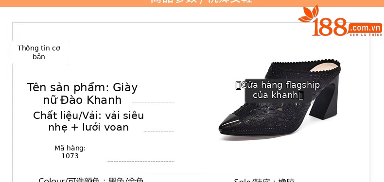 Giày mule nữ mũi nhọn chất liệu lưới thoáng khí, gót cao — Màu Sâm panh chi tiết 10