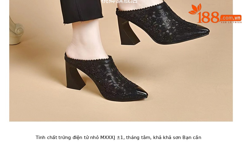 Giày mule nữ mũi nhọn chất liệu lưới thoáng khí, gót cao — Màu Sâm panh chi tiết 19