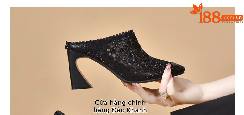 Giày mule nữ mũi nhọn chất liệu lưới thoáng khí, gót cao — Màu Sâm panh chi tiết 22