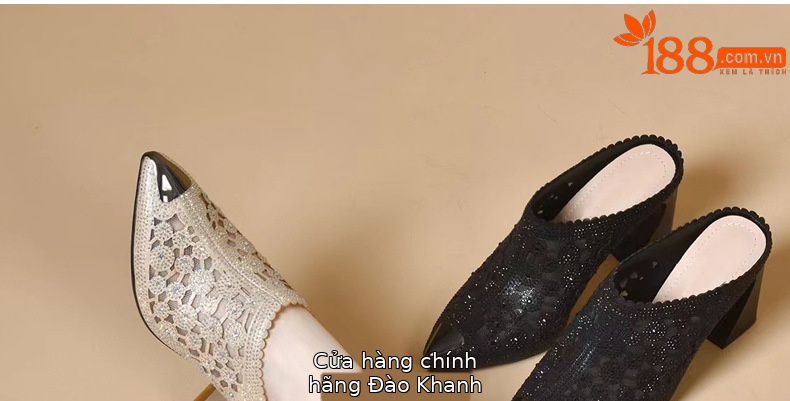 Giày mule nữ mũi nhọn chất liệu lưới thoáng khí, gót cao — Màu Sâm panh chi tiết 26