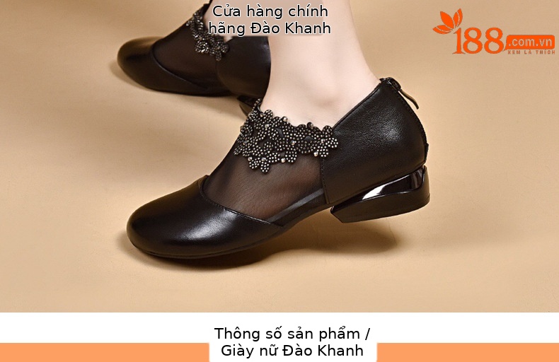 Sandal da bò lưới thoáng mũi tròn đế bệt cho nữ — Màu đen da bò chi tiết 9