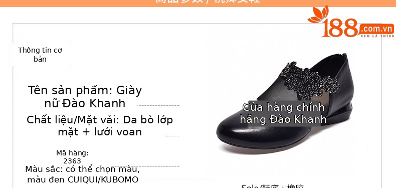Sandal da bò lưới thoáng mũi tròn đế bệt cho nữ — Màu đen da bò chi tiết 10