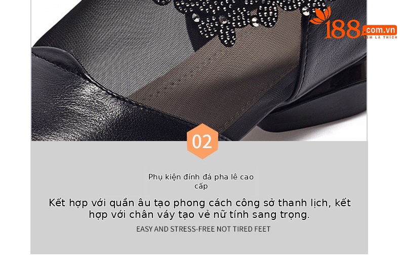 Sandal da bò lưới thoáng mũi tròn đế bệt cho nữ — Màu đen da bò chi tiết 15