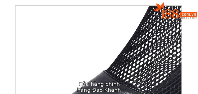 Giày boot ngắn lưới khoét lỗ mũi nhọn gót dày da thật cổ cao — Da cừu lộn màu đen chi tiết 11