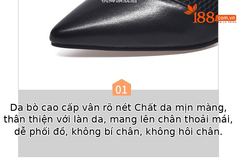 Giày boot ngắn lưới khoét lỗ mũi nhọn gót dày da thật cổ cao — Da cừu lộn màu đen chi tiết 12
