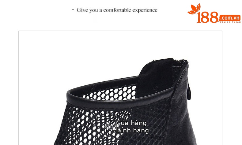 Giày boot ngắn lưới khoét lỗ mũi nhọn gót dày da thật cổ cao — Da cừu lộn màu đen chi tiết 13