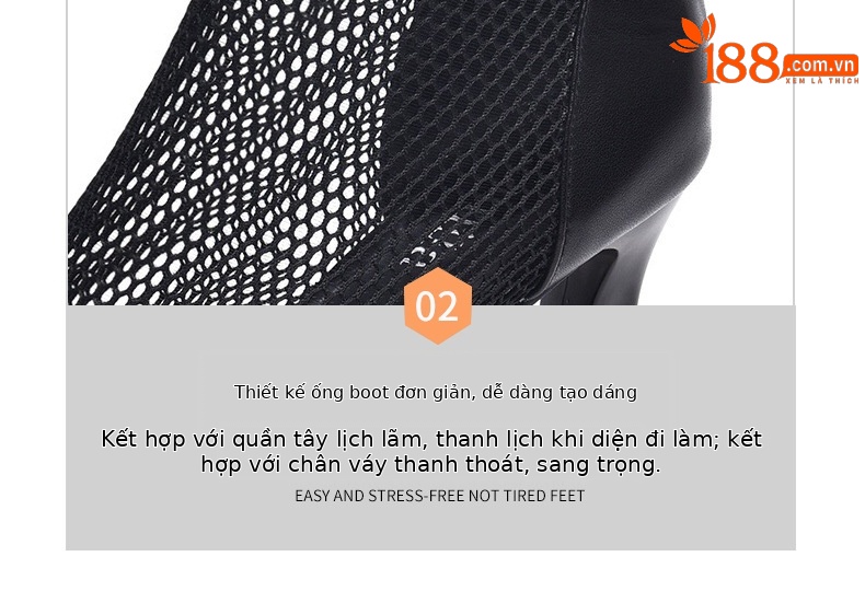 Giày boot ngắn lưới khoét lỗ mũi nhọn gót dày da thật cổ cao — Da cừu lộn màu đen chi tiết 14