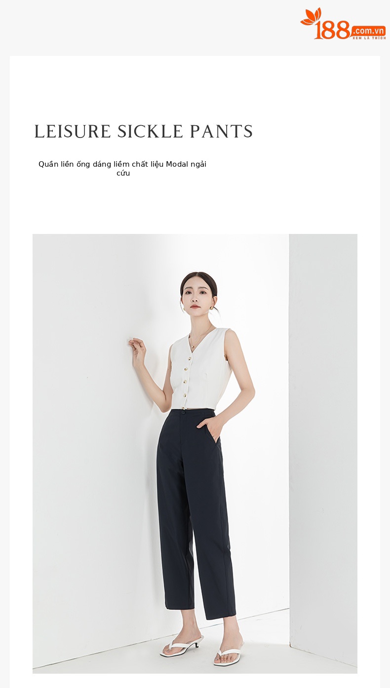Quần culottes ống rộng chất Modal ủi phẳng dáng lưỡi liềm dài 9 phân — Màu xanh navy chi tiết 3