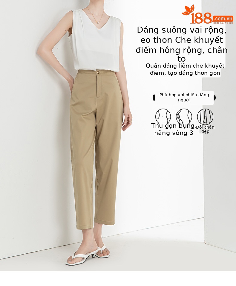 Quần culottes ống rộng chất Modal ủi phẳng dáng lưỡi liềm dài 9 phân — Màu xanh navy chi tiết 10