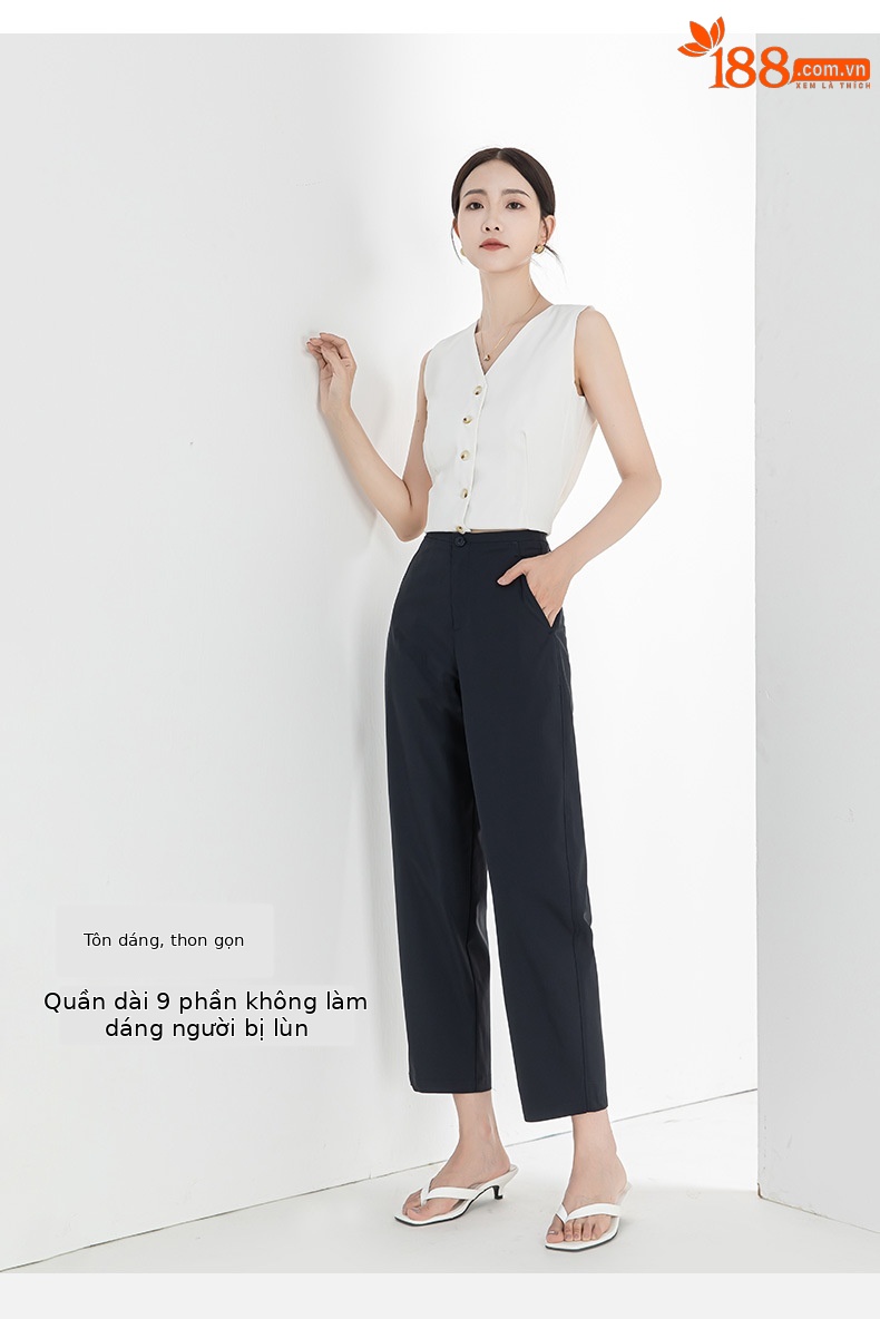 Quần culottes ống rộng chất Modal ủi phẳng dáng lưỡi liềm dài 9 phân — Màu xanh navy chi tiết 11