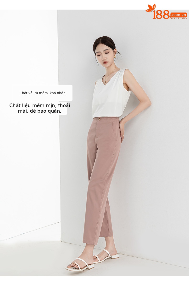 Quần culottes ống rộng chất Modal ủi phẳng dáng lưỡi liềm dài 9 phân — Màu xanh navy chi tiết 13