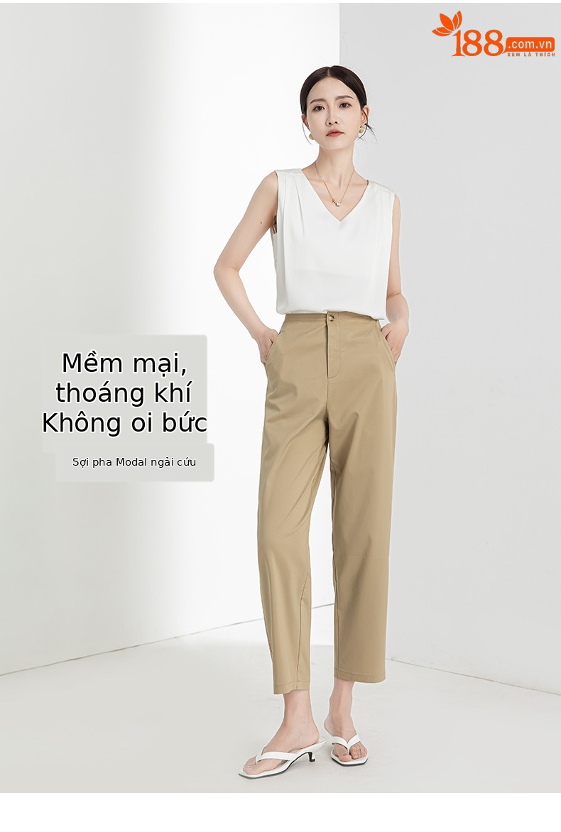 Quần culottes ống rộng chất Modal ủi phẳng dáng lưỡi liềm dài 9 phân — Màu xanh navy chi tiết 15