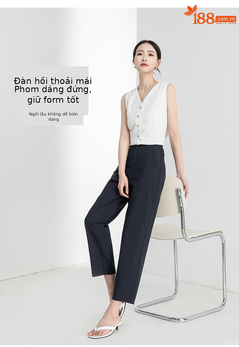 Quần culottes ống rộng chất Modal ủi phẳng dáng lưỡi liềm dài 9 phân — Màu xanh navy chi tiết 16