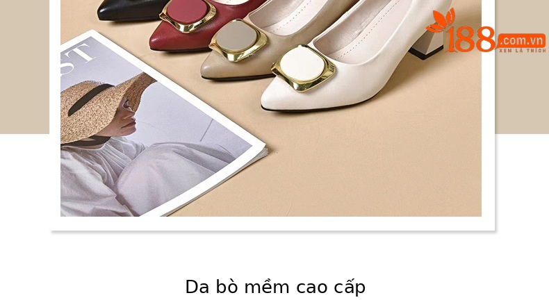 Giày cao gót nữ da thật mũi nhọn miệng nông gót dày màu đen — Màu đen chi tiết 5