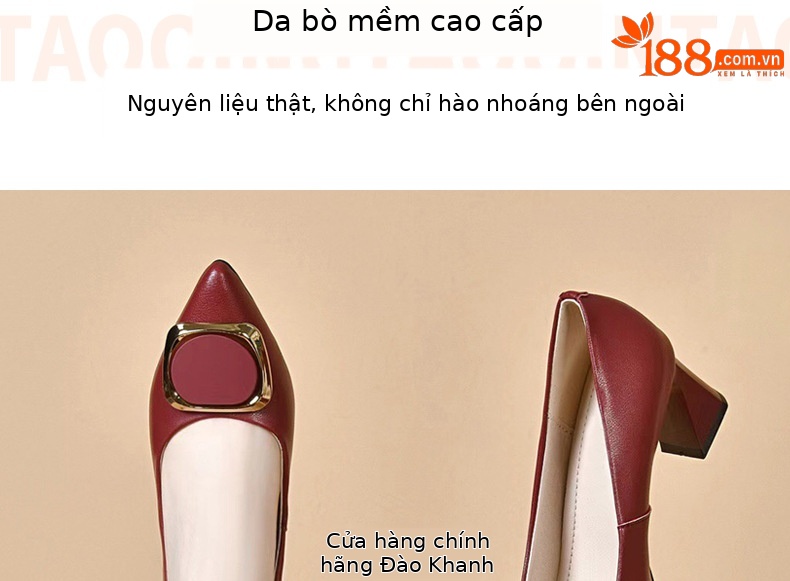 Giày cao gót nữ da thật mũi nhọn miệng nông gót dày màu đen — Màu đen chi tiết 6