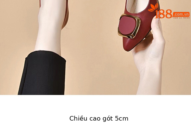 Giày cao gót nữ da thật mũi nhọn miệng nông gót dày màu đen — Màu đen chi tiết 7