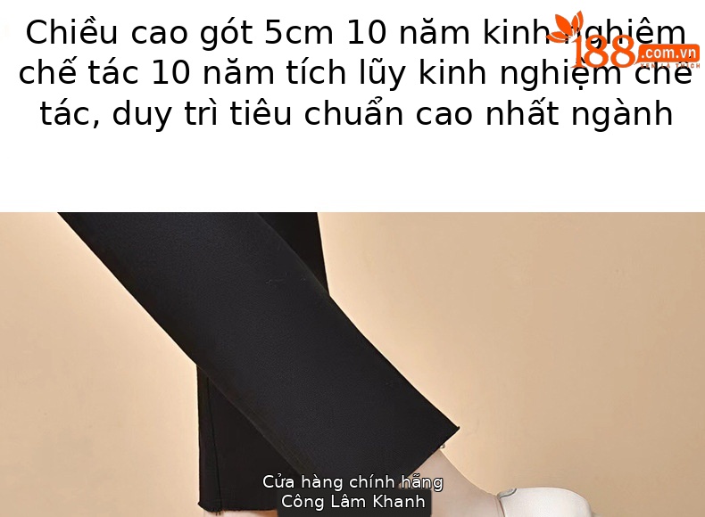 Giày cao gót nữ da thật mũi nhọn miệng nông gót dày màu đen — Màu đen chi tiết 8