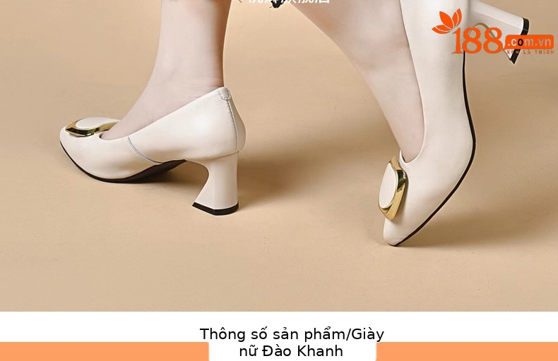 Giày cao gót nữ da thật mũi nhọn miệng nông gót dày màu đen — Màu đen chi tiết 9