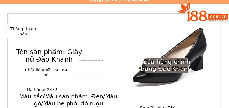 Giày cao gót nữ da thật mũi nhọn miệng nông gót dày màu đen — Màu đen chi tiết 10