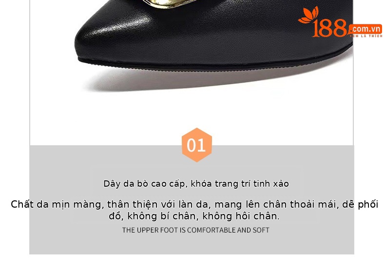 Giày cao gót nữ da thật mũi nhọn miệng nông gót dày màu đen — Màu đen chi tiết 13