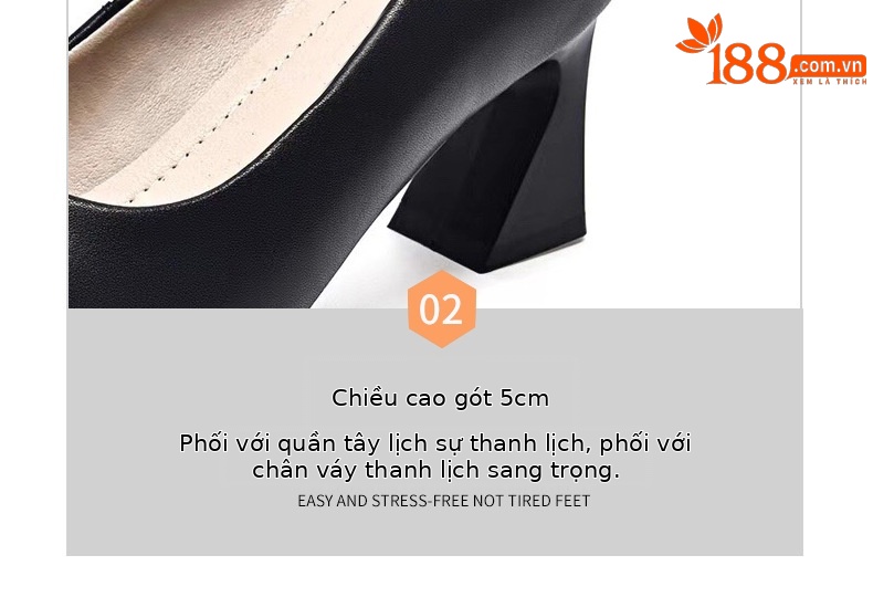 Giày cao gót nữ da thật mũi nhọn miệng nông gót dày màu đen — Màu đen chi tiết 15