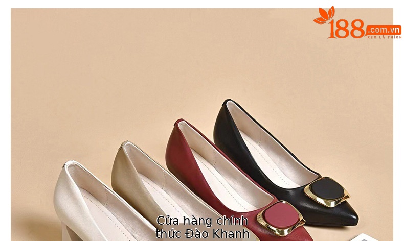 Giày cao gót nữ da thật mũi nhọn miệng nông gót dày màu đen — Màu đen chi tiết 30
