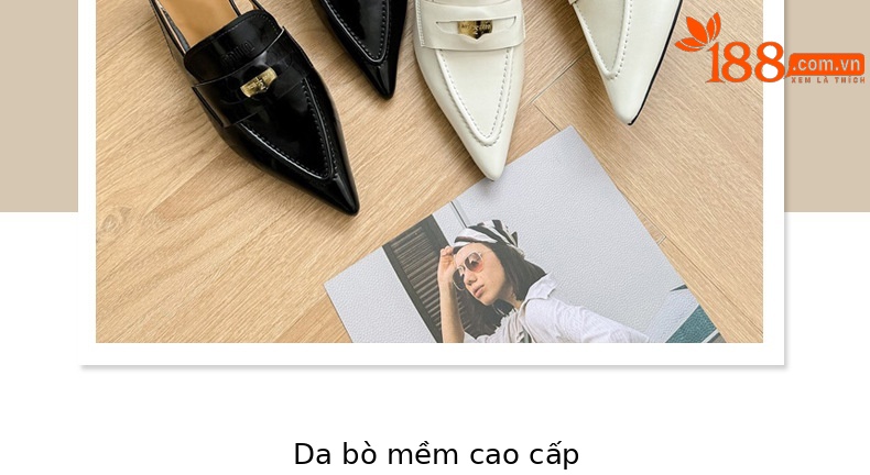 Giày sandal hở lưng nữ mũi nhọn gót thấp da mềm — Màu đen chi tiết 5