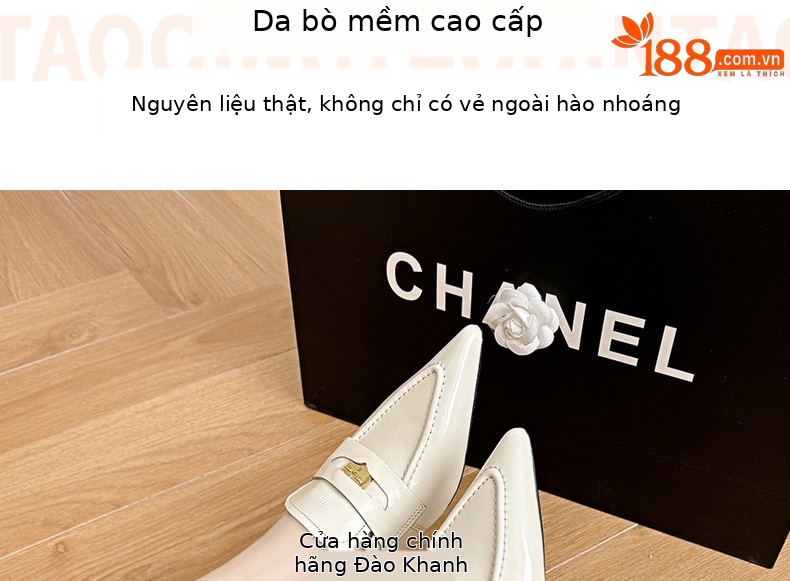 Giày sandal hở lưng nữ mũi nhọn gót thấp da mềm — Màu đen chi tiết 6