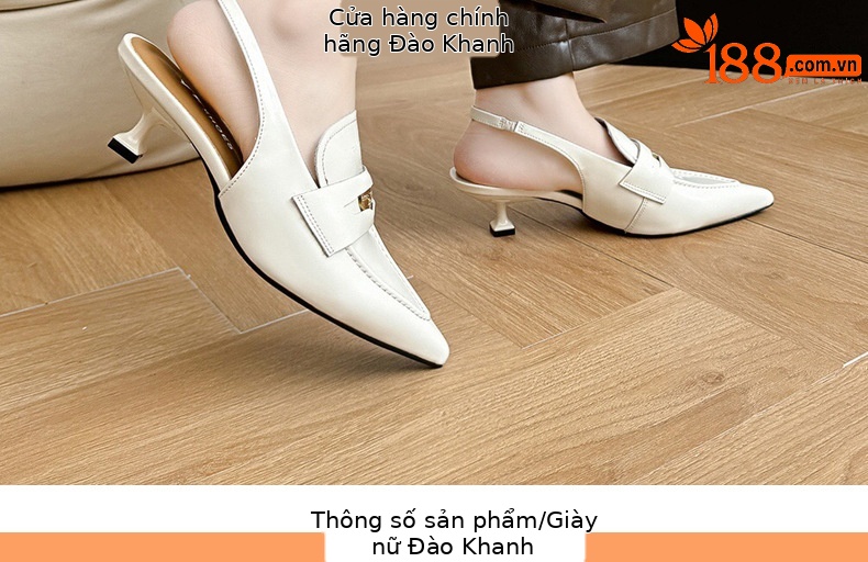 Giày sandal hở lưng nữ mũi nhọn gót thấp da mềm — Màu đen chi tiết 9