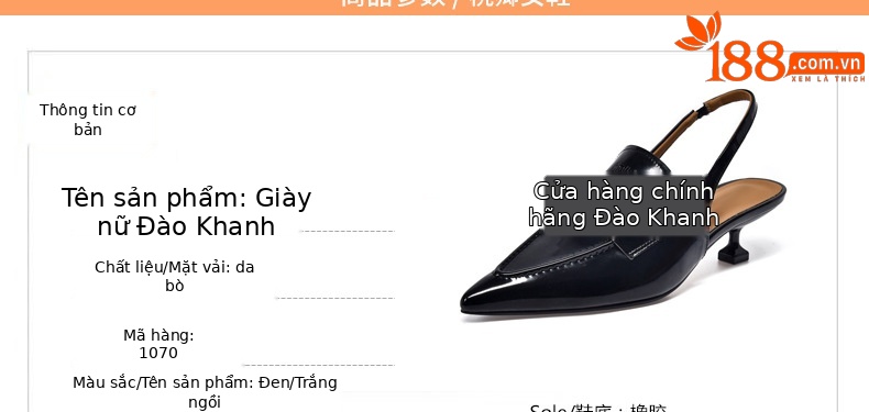 Giày sandal hở lưng nữ mũi nhọn gót thấp da mềm — Màu đen chi tiết 10