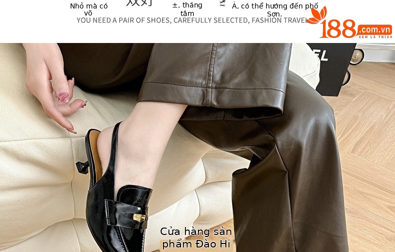 Giày sandal hở lưng nữ mũi nhọn gót thấp da mềm — Màu đen chi tiết 20