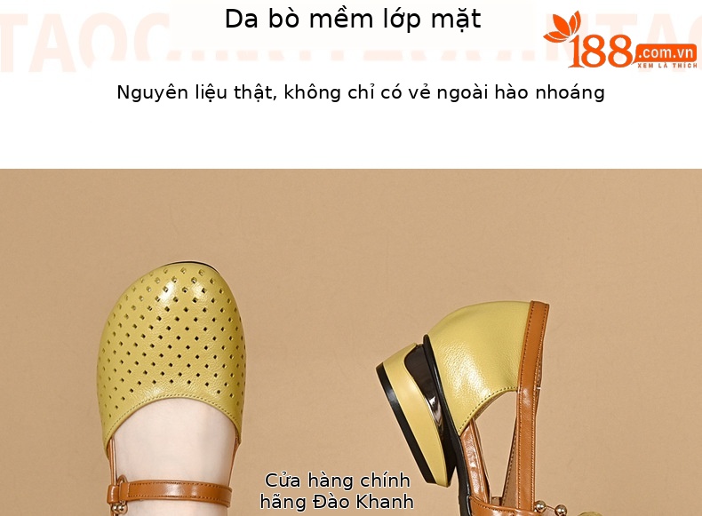 Sandal nữ da thật mũi tròn gót vuông đế mềm khoét lỗ hè — Màu đen chi tiết 6