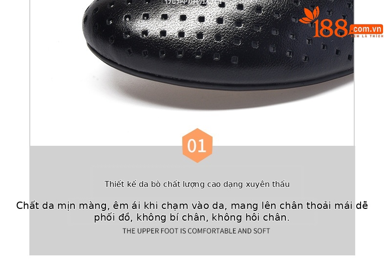 Sandal nữ da thật mũi tròn gót vuông đế mềm khoét lỗ hè — Màu đen chi tiết 13