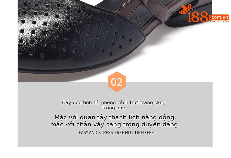Sandal nữ da thật mũi tròn gót vuông đế mềm khoét lỗ hè — Màu đen chi tiết 15