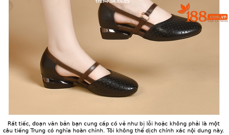 Sandal nữ da thật mũi tròn gót vuông đế mềm khoét lỗ hè — Màu đen chi tiết 19