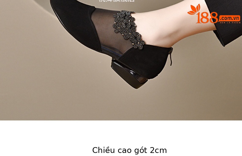 Giày sandal nữ da cừu mềm lưới thoáng khí mũi tròn đế bệt — Màu đen chi tiết 7