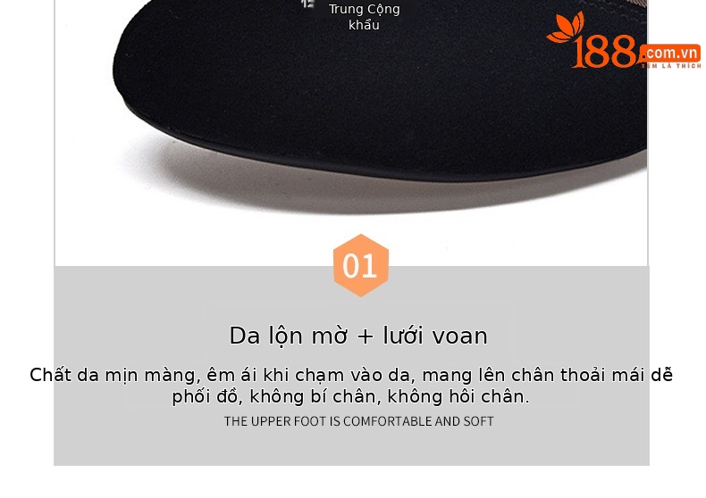 Giày sandal nữ da cừu mềm lưới thoáng khí mũi tròn đế bệt — Màu đen chi tiết 13