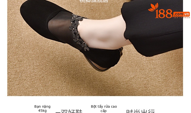 Giày sandal nữ da cừu mềm lưới thoáng khí mũi tròn đế bệt — Màu đen chi tiết 19