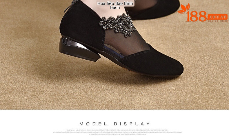 Giày sandal nữ da cừu mềm lưới thoáng khí mũi tròn đế bệt — Màu đen chi tiết 21