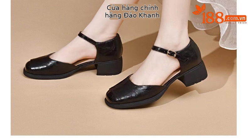 Dép sandal nữ da thật mũi vuông retro quai ngang đế xuồng — Màu nâu chi tiết 2