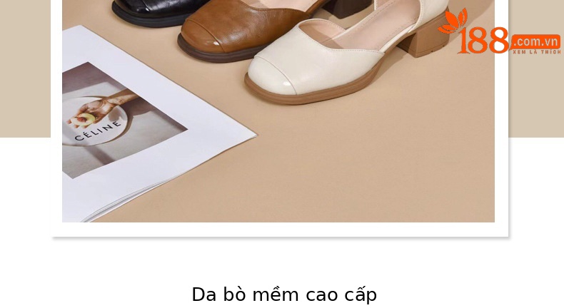Dép sandal nữ da thật mũi vuông retro quai ngang đế xuồng — Màu nâu chi tiết 5
